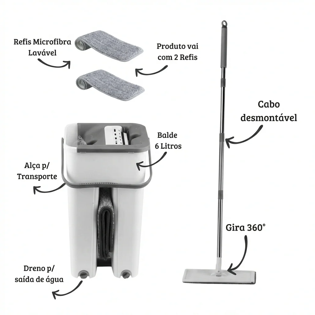Flat Mop 360° Lava e Seca Com Balde - Image 7